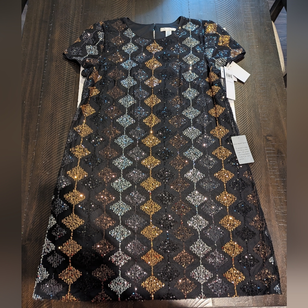 London Times Sequin Geometric Pattern Dress